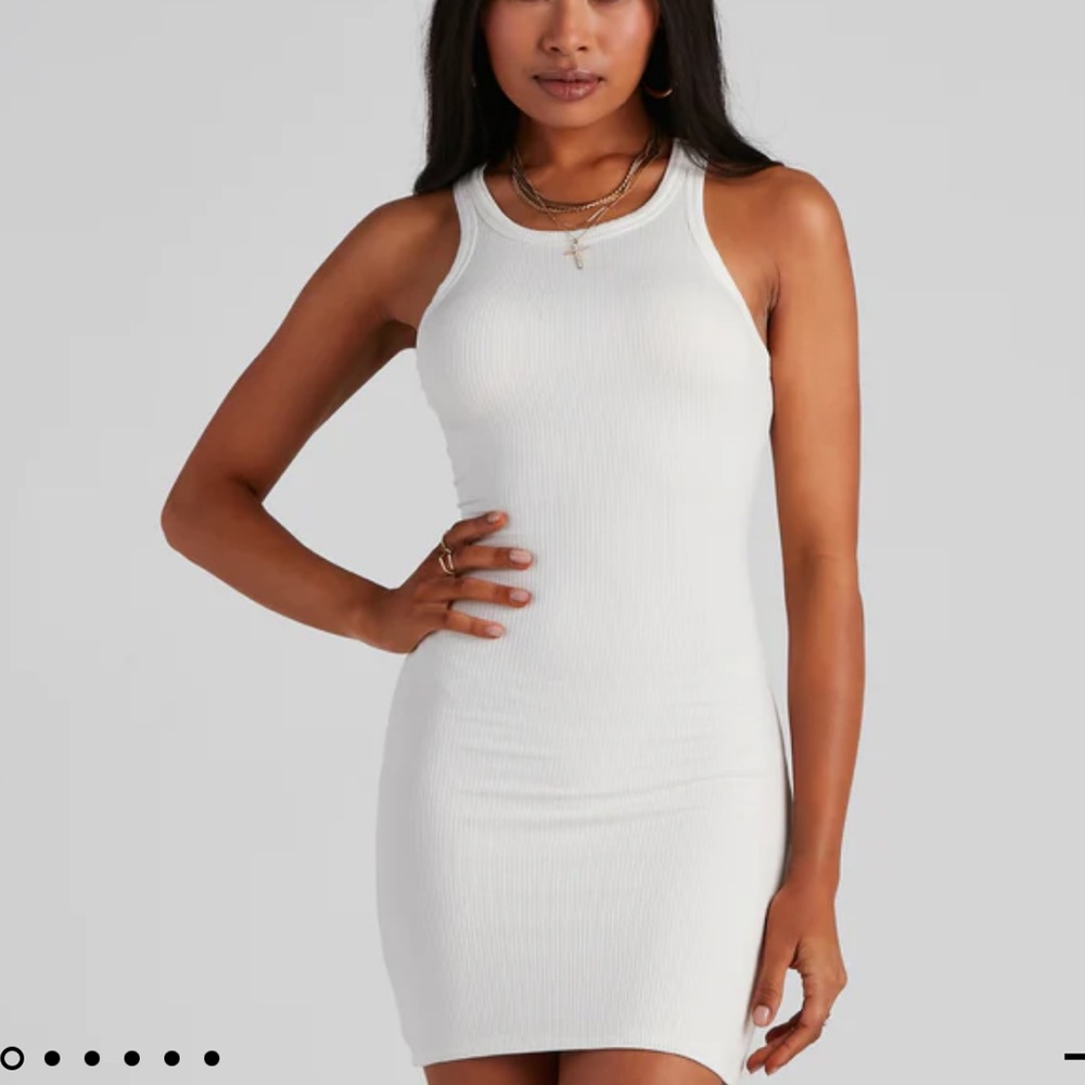 Windsor Ribbed Knit Crew Neck Bodycon Mini Dress in White